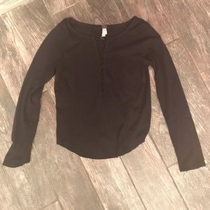 Free People Black Lace Up Long Sleeve Top Small